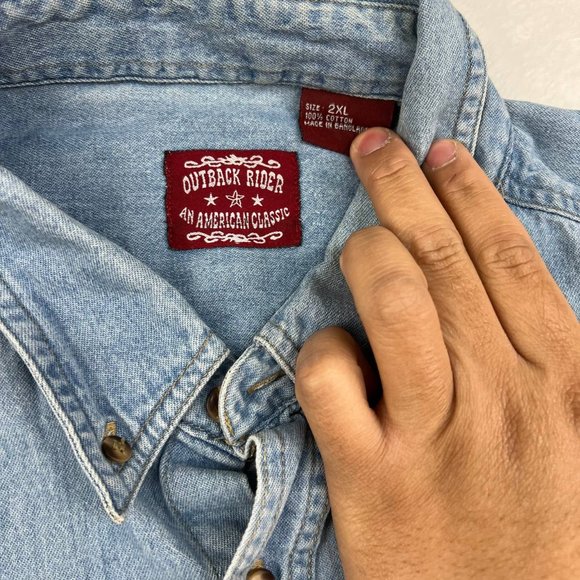 Corvalis Oregon Outback Rider 2XL Denim Button Up Polo Shirt Men Blue Cotton XXL - Picture 2 of 7